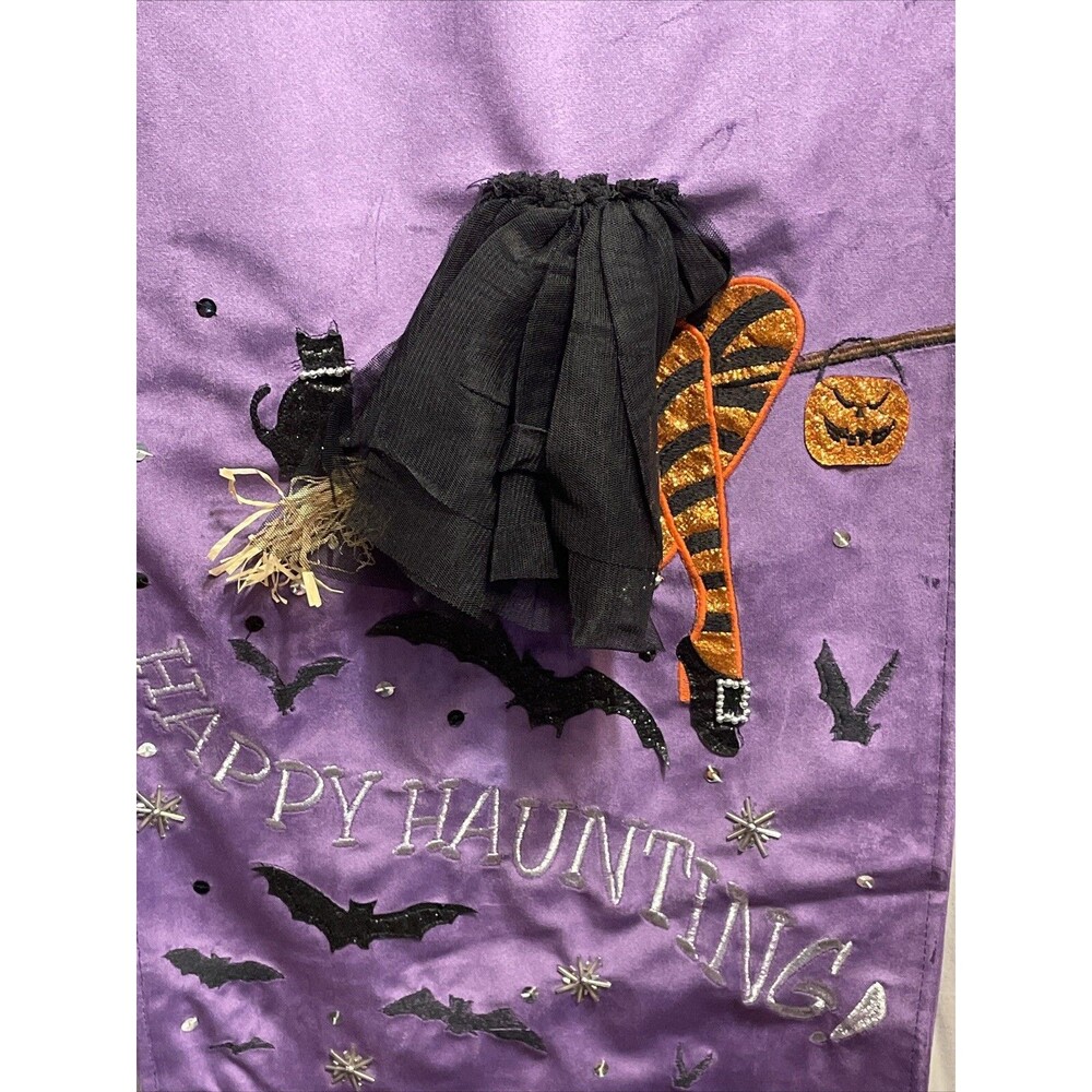3D Witch Legs & Broom Halloween Table Runner 14”x72" Party Decor Purple